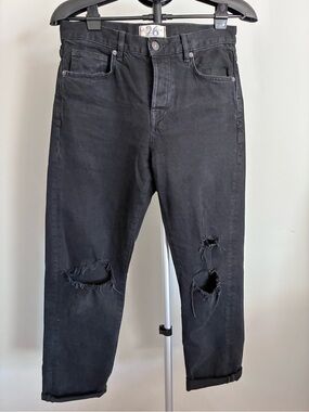 Free People We The Free Black Distressed Straight Jeans Women’s 26 Raw Hem